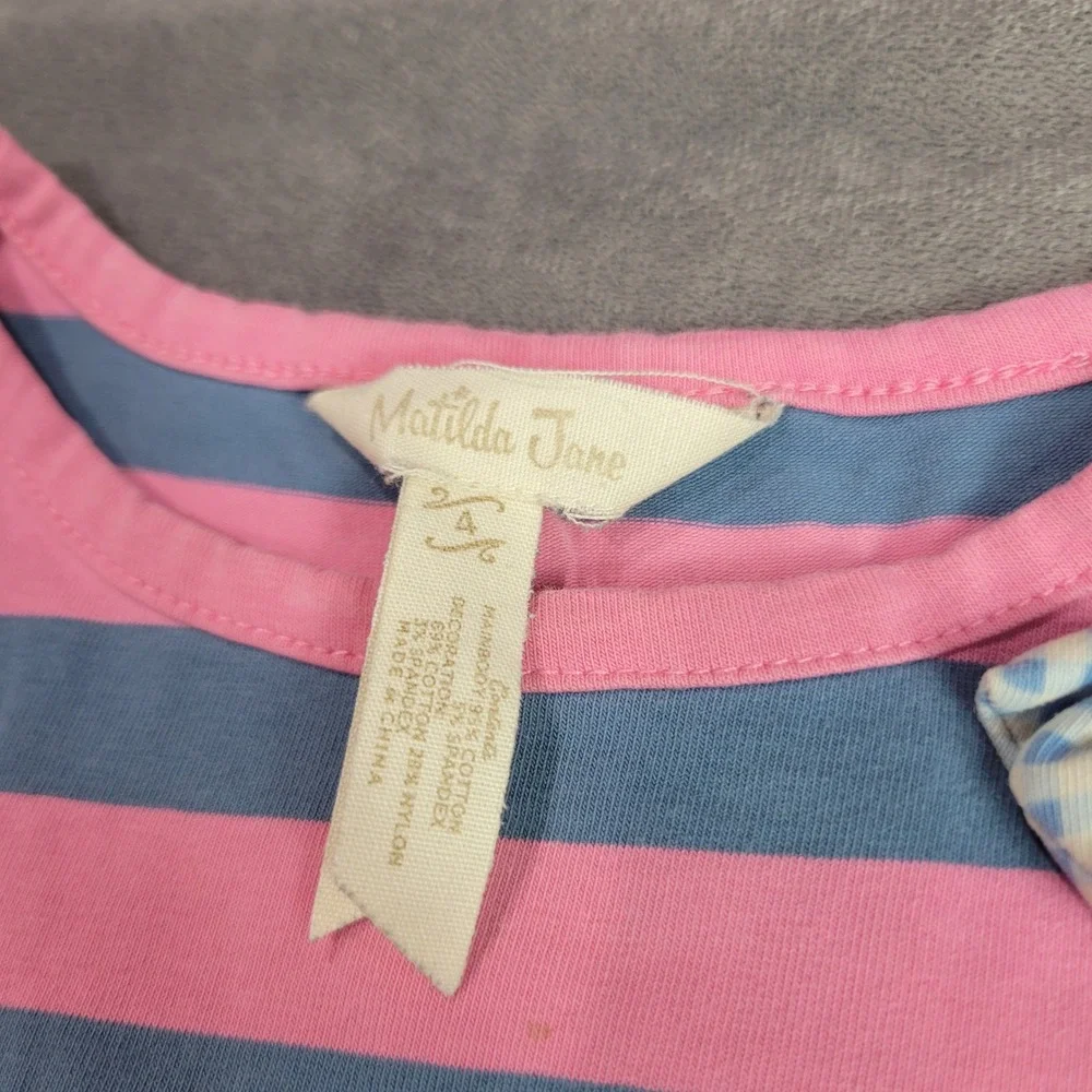 Matilda Jane Kids Pink Blue Striped Long Sleeve Ruffle Dress‎ Size 4 24032D